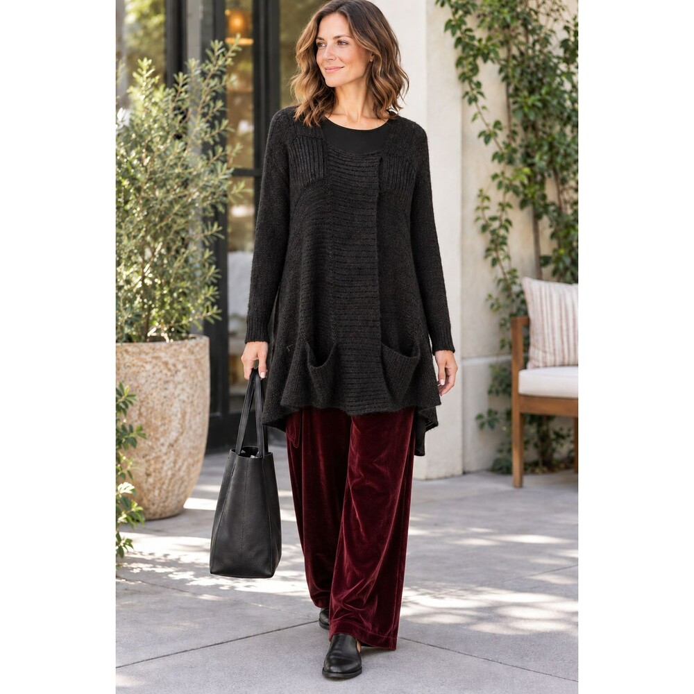 NEW Eileen Fisher XL Black Snap Cardigan Sweater Mohair Wool Nylon Long Slouchy